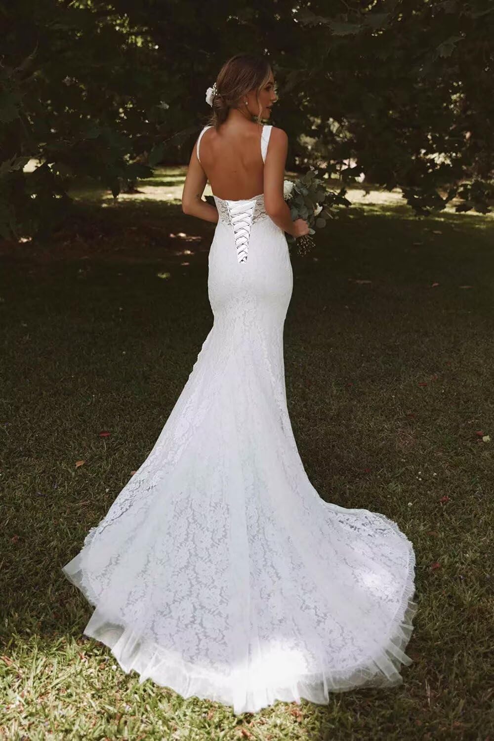 Mermaid Wedding Dresses for Bride Lace Appliques Bride Dress with Sleeve LW399