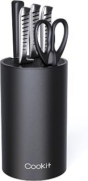 Knife Block Without Knives, Cookit Universal Round Knife Block Only, Detachable Knife Holder for Easy Cleaning, Space Saver Knife Storage Holder with Scissors Slot, Black
