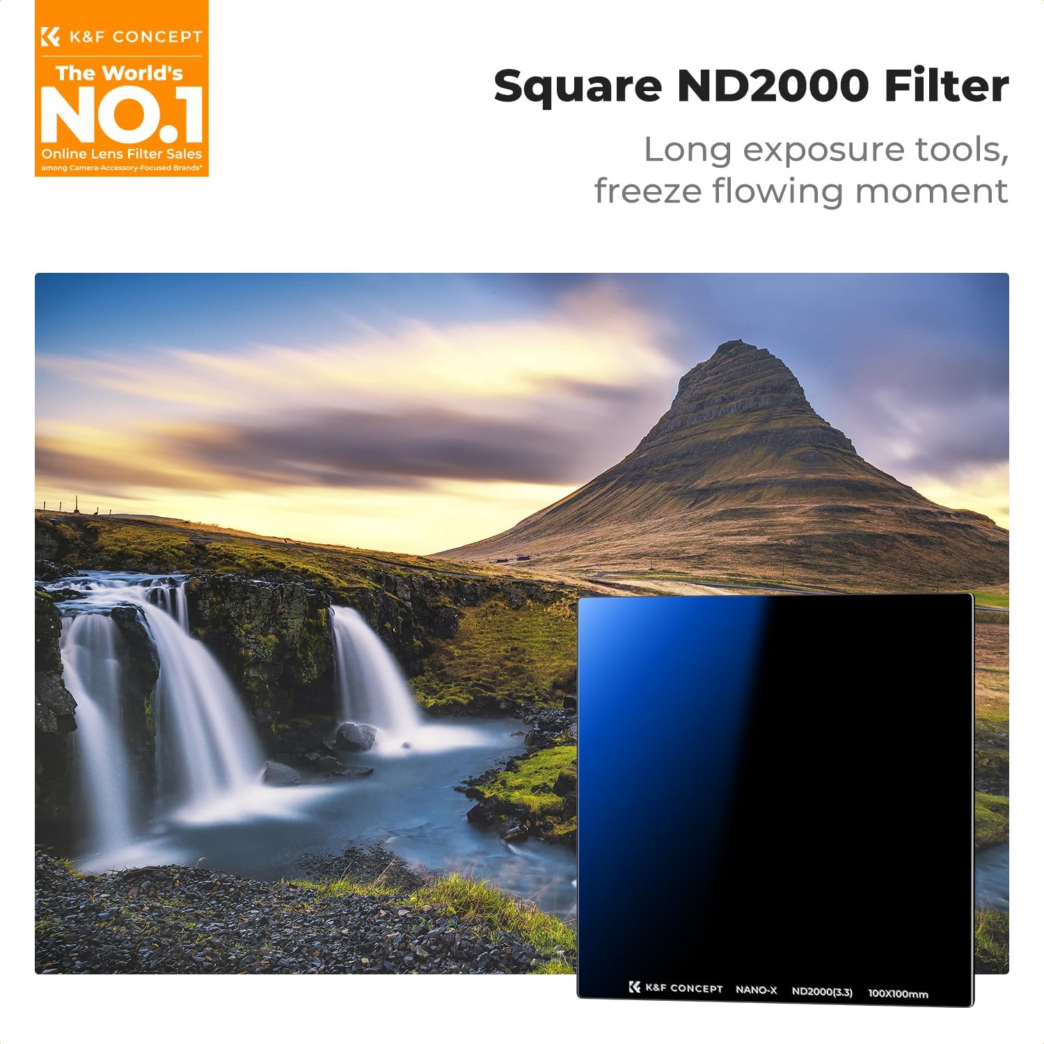 K&F CONCEPT 100x100mm Square ND2000 (11 Stops) Filter Waterproof Neutral Density Filter with 28 Multi-Layer Coatings for Camera Lens