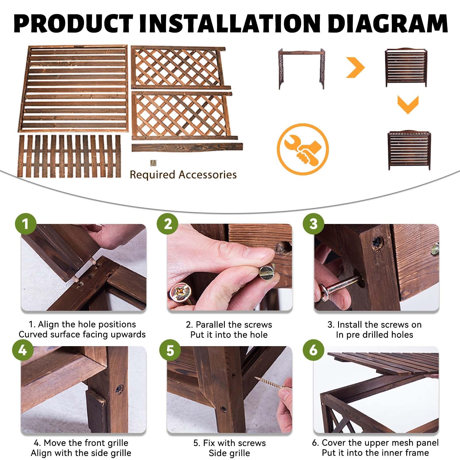 Cache Climatiseur Exterieur Bois Massif Cache Clim Extérieur Cache Pompe A Chaleur Support Climatiseur Exterieur Appareil De Climatisation Protéger Housse Climatiseur(100x44x93cm)