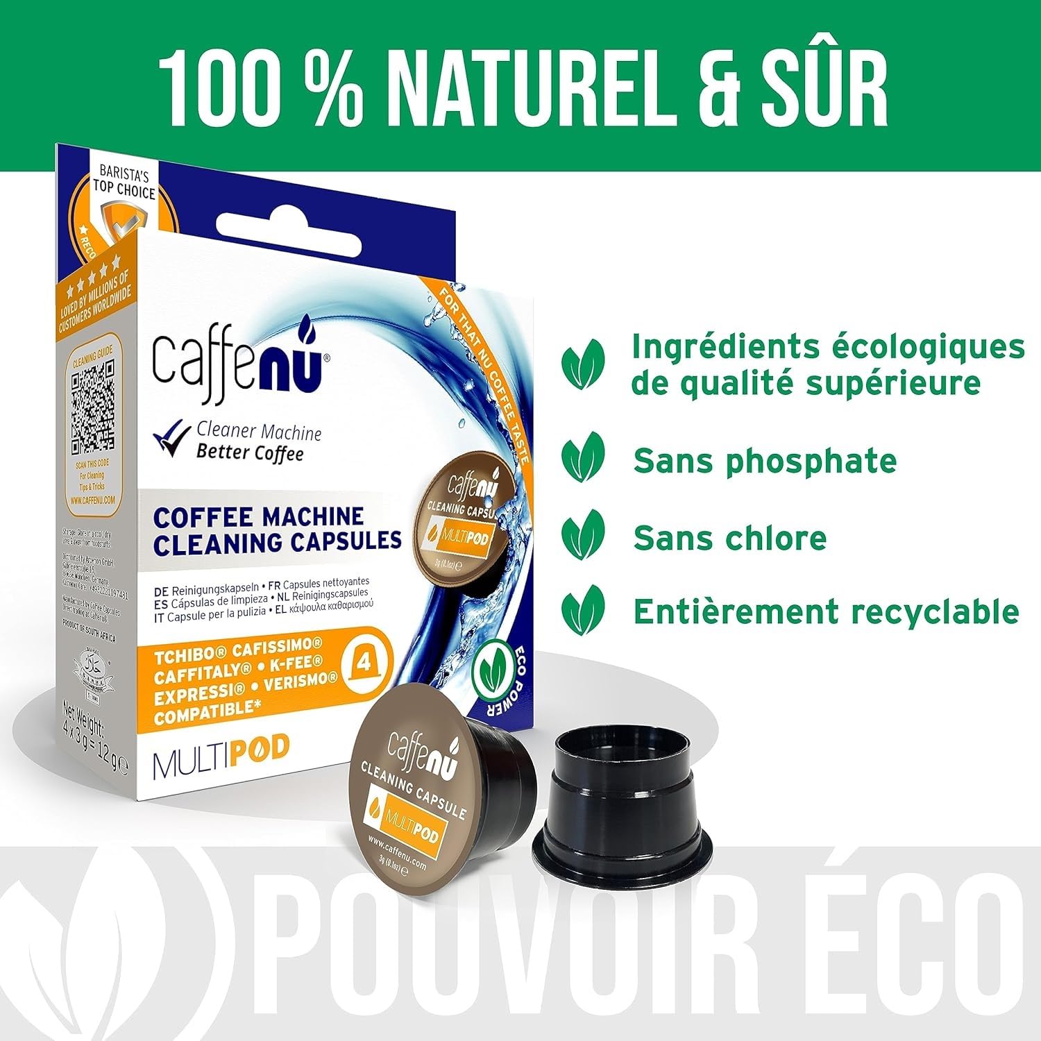 Caffenu Capsules de nettoyage Multipod - Nettoyeur de machine à café pour café frais - Capsules de nettoyage pour w/Tchibo, Cafissimo, Caffitaly, K-fee, Tealounge, Verismo & Expressi