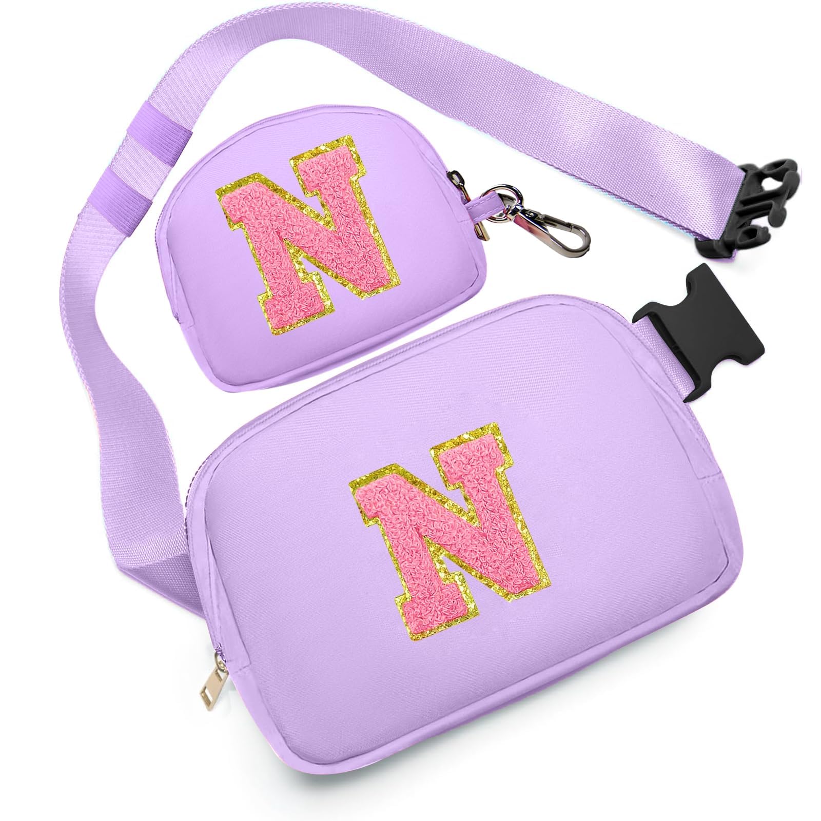 Birthday Gifts for 4 5 6 7 8 9 10 11 12 13 Year Old Girls, Crossbody Bags Fanny Pack with Initial Letter Patch Cute Stuff for Women Girls Teens (N,