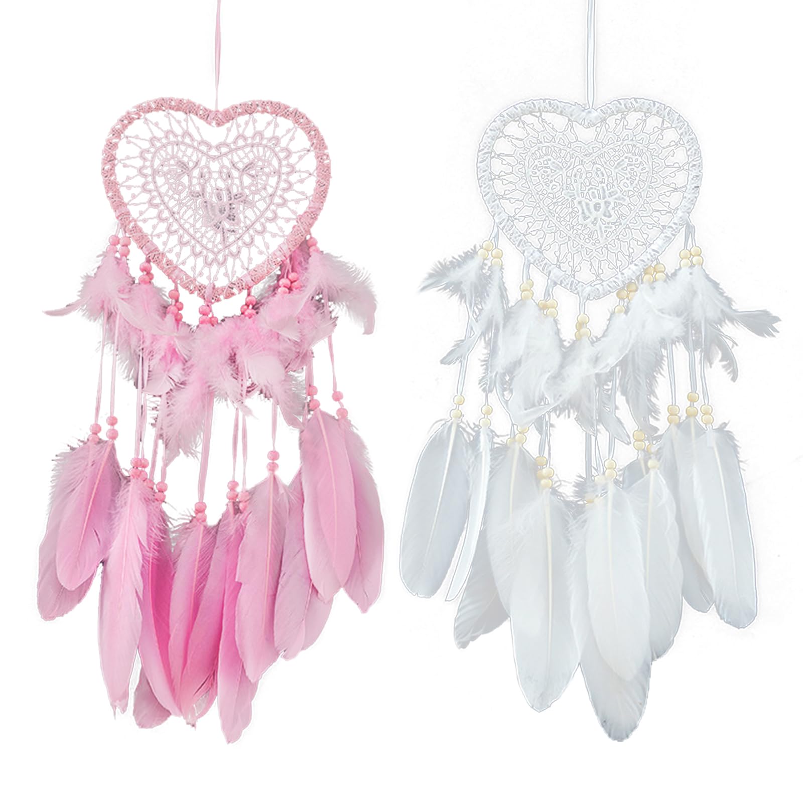 JSTHHTT 2 Pezzi Acchiappasogni con Piuma, Acchiappasogni con Pizzo Intrecciato, Realizzato a Mano Dream Catcher, per Ragazze Camera da Letto Casa Parete Decorazione Matrimonio Regalo