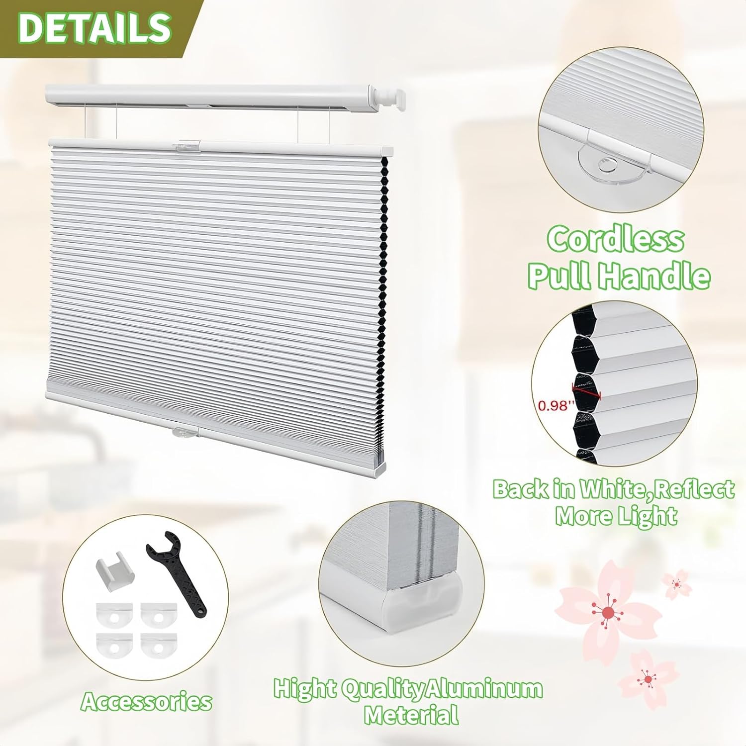 No Tools No Drill Top Down Bottom Up (TDBU) Cordless Cellular Shades,Blackout,Thermal Insulation,Noise Reduction Privacy Protection Honeycomb Blinds for Windows,White,37 3/4" W×80" H