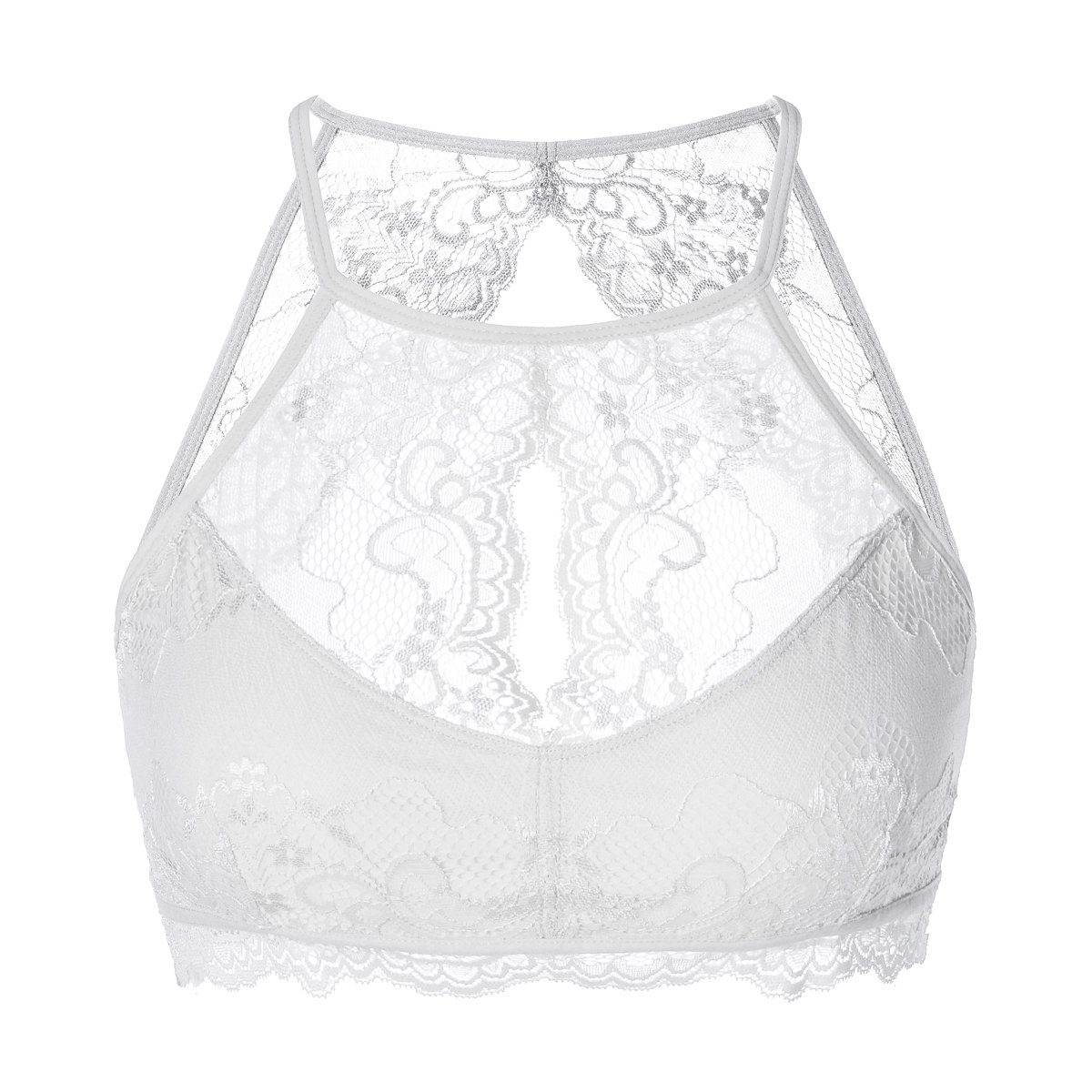 Women's Hi-Neck Lace Halter Bralette Crop Top Floral Bra