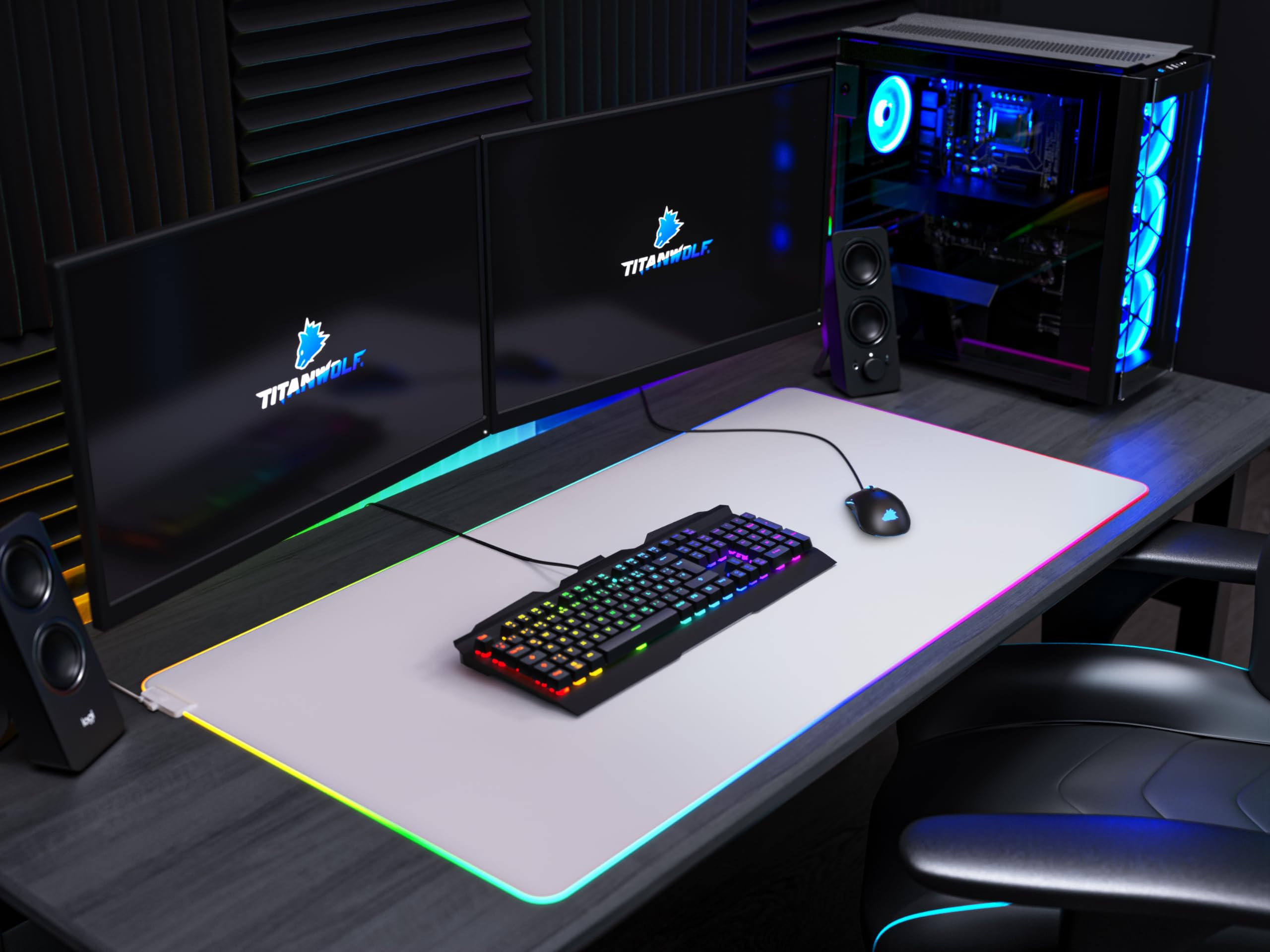 TITANWOLF - RGB Tapis de Souris Gaming XXL - LED Lumineuse Multicolore 11 Modes - 800 x 300mm Surface antidérapante pour Les Joueurs de l'Ordinateur PC et du Mac - White mousemat TITANWOLF - RGB Tapis de Souris Gaming XXL - LED Lumineuse Multicolore 11 Modes - 800 x 300mm Surface antidérapante pour Les Joueurs de l'Ordinateur PC et du Mac - White mousemat