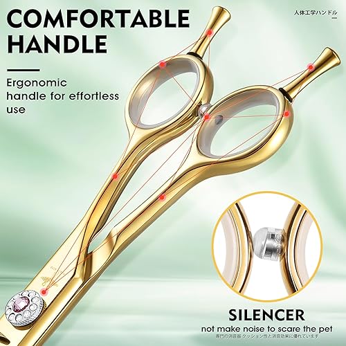 Miniatura 5 de PURPLEBIRD Tijeras curvadas para el aseo de perros, 7 pulgadas, tijeras profesionales de adelgazamiento de punta roma, tijeras de corte para perros,