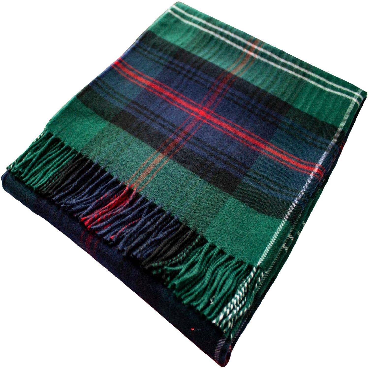 I LUV LTD 100% Lambswool Plaid Warm and Soft Throw Blanket Scottish Tartan Sutherland Old Modern Travel Blanket Wool Rug