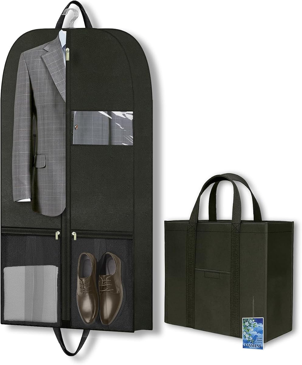 Travel Suit Bag for Men, Business Travel Garment Bag for Consultant | Foldable Garment Bag with Shoe Pocket, Clear Window, Handle, Zipper, Wrinkle Free Suit Bag for Conferences, Hotels, Office