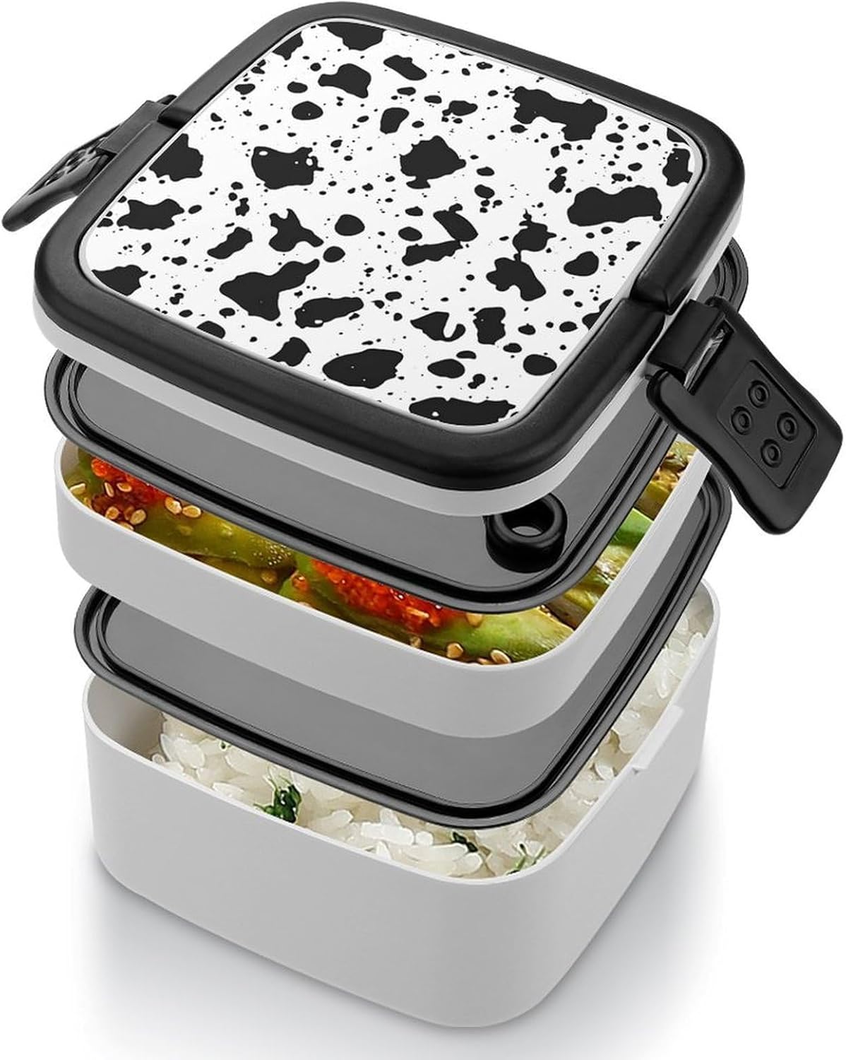 Dalmatian Animal Print Bento Box with Spoon 2 Layer Food Container Cute Lunch Box for Travel Dining Work