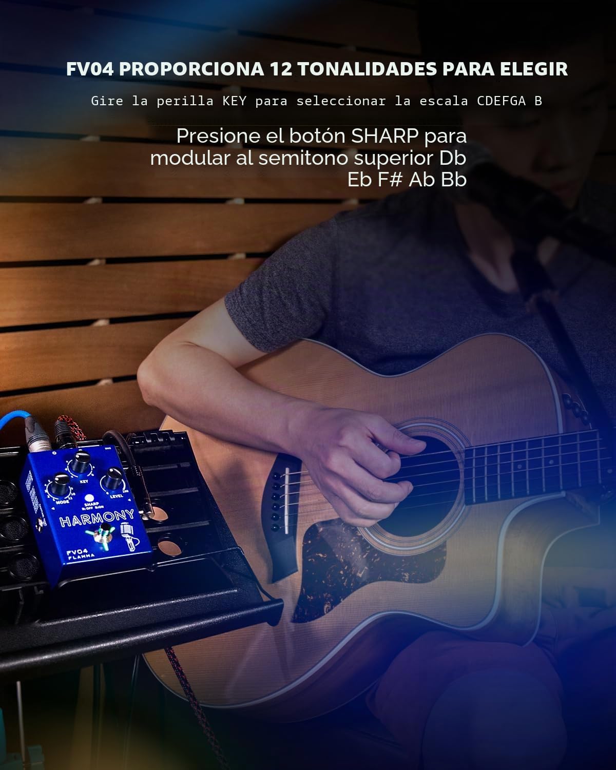 FLAMMA Pedal de armonía vocal FV04, procesador de efectos vocales, armonizador de micrófono de voz Stompbox con reverberación, 12 tonos con 11 modos de armonía diferentes, todo en uno para grabación