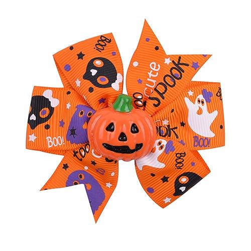 Miniatura 10 de Lazo para el pelo de Halloween, calabaza, murciélago, araña, fantasma, horquilla para fiesta de Halloween, accesorios para el cabello (naranja)