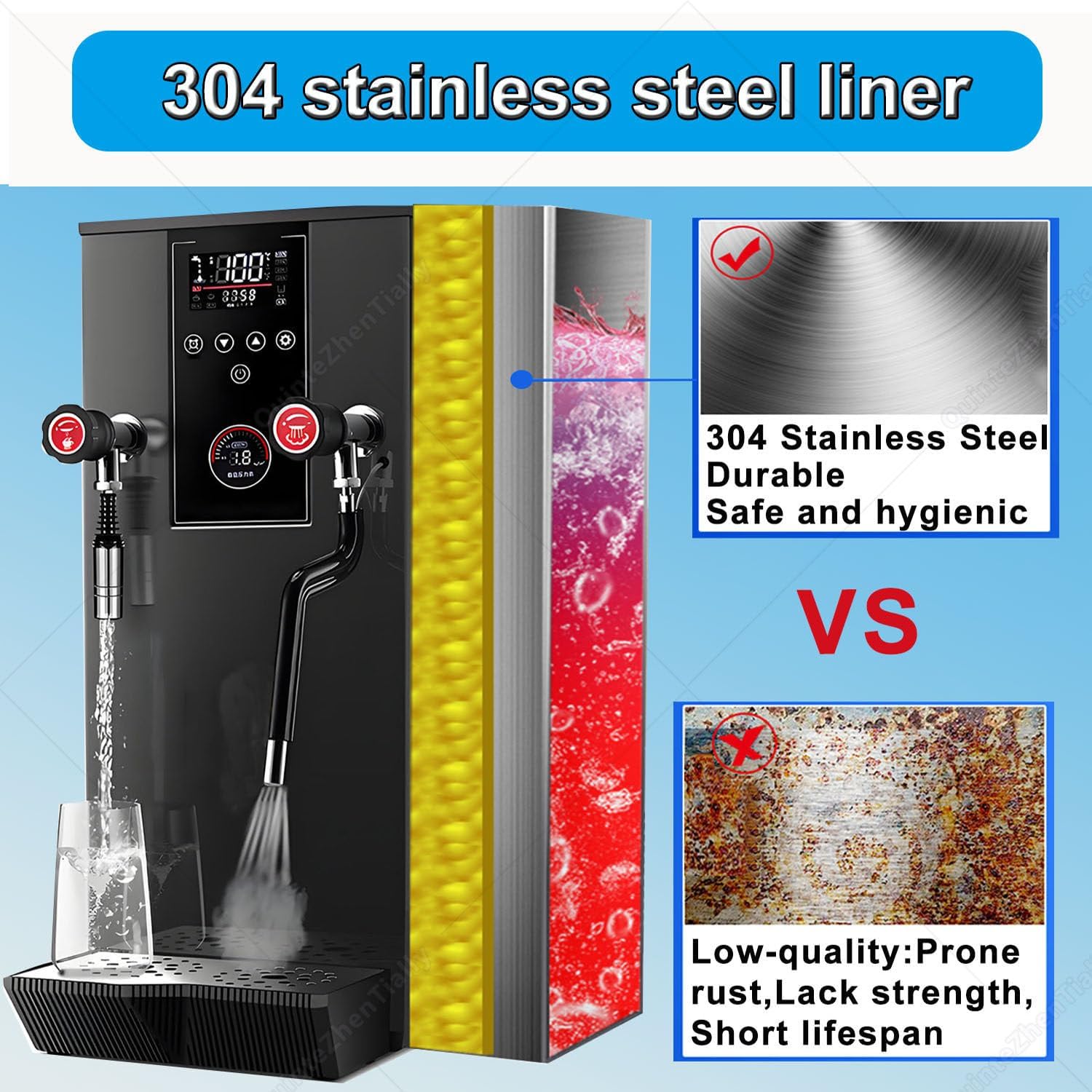 Commercial Multi-Purpose Milk Frother,Electric Steam Foam Maker,Full-Automatic Boiling Water Frothing Machine,LCD Temperature Display,for Coffee Tea Shop Black