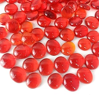 2 LB Ruby Red Flat Marbles Vase Filler Glass Gems Pebble Beads for Vases,Bowl Filler,Floral Arrangement,Fall Decor,Fire Pi...