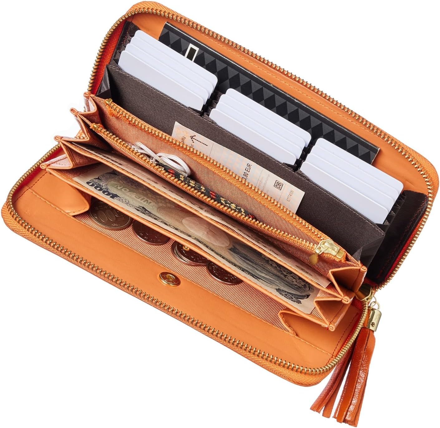 VOICE Align type Long wallet Leather made by MASINI in Italy Cowhide ART.Pitti Women's Elegant and easy to use Vertical card case In gift box (Papaya-Orange) - Image 5