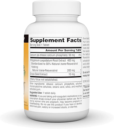 Miniatura 3 de Source Naturals Resveratrol 200 para el envejecimiento saludable*, 200 mg - 120 Tabletas