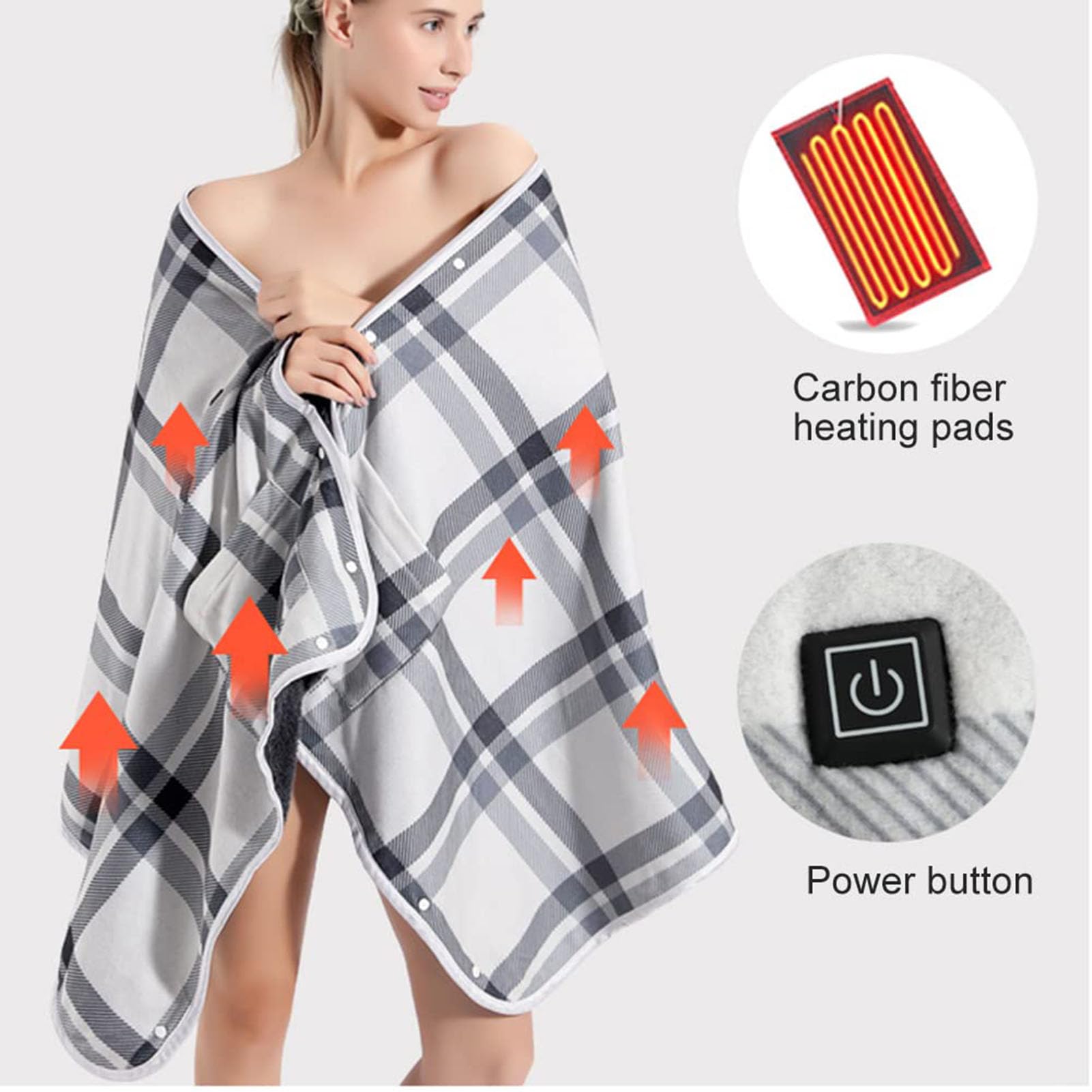 Manta eléctrica USB, Manta eléctrica Ajustable de 3 Niveles, 150 x 85 cm, Chal y Abrigo calefactables multifuncionales, Manta con Peso Inteligente para el hogar, la Oficina y el Exterior.