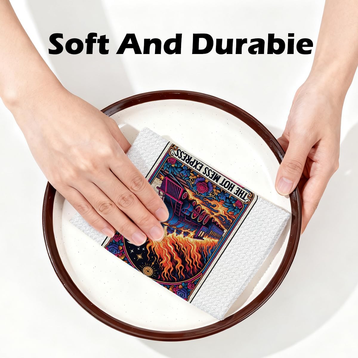 Funny Tarot Kitchen Towels, Witchy Kitchen Towels, Witchcraft Gifts, Witchcraft Supplies, Reusable Flaming Steam Train Tarot Decor Hand Towel for Holiday Home Bar Baking Bathroom Cooking image 5