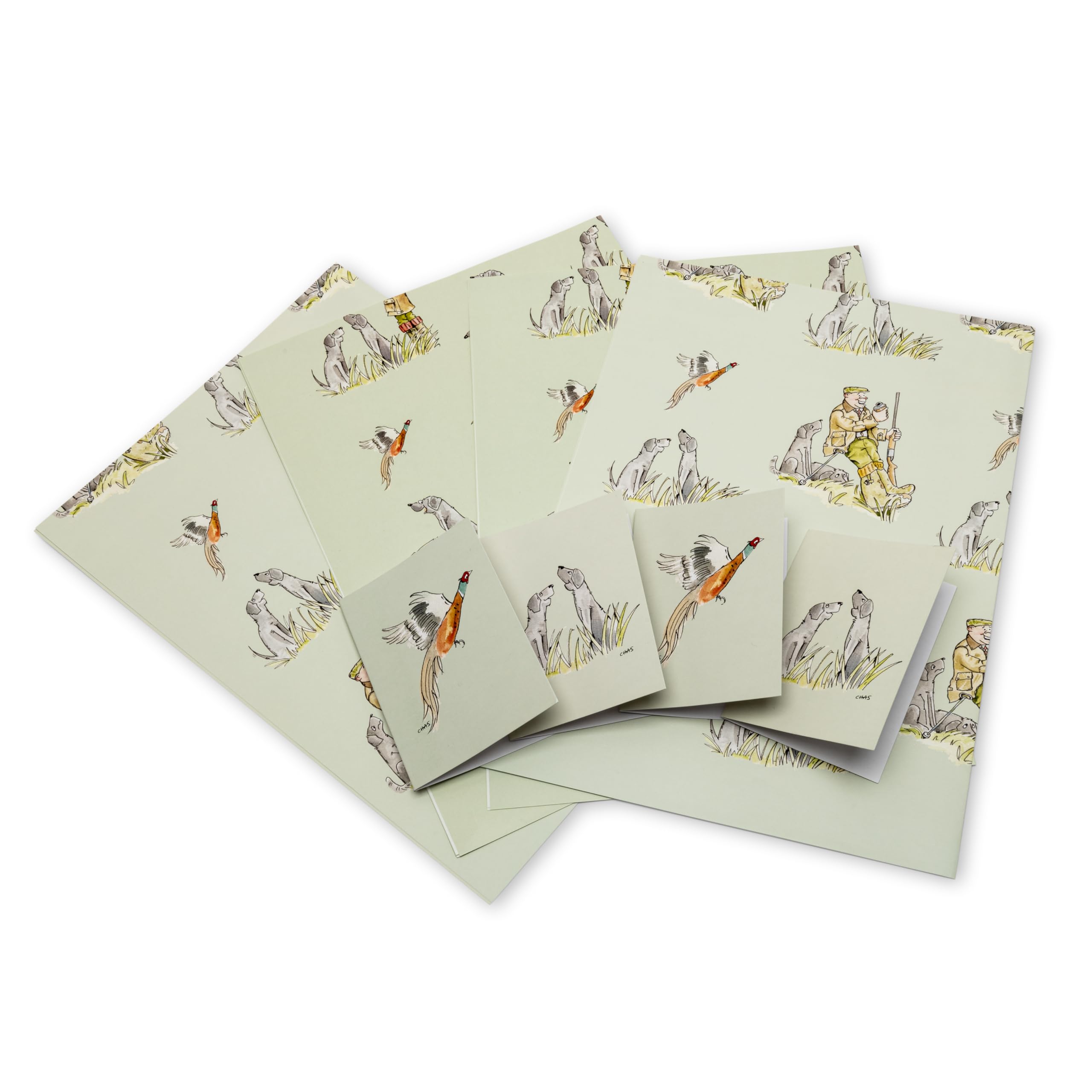 Farm Cottage Brands Black Set Of Shooting Game Day Present And Birthday Wrapping Paper & Gift Tags With Pheasants & Labradors - Four Sheets Of Wrapping Paper And Four Tags