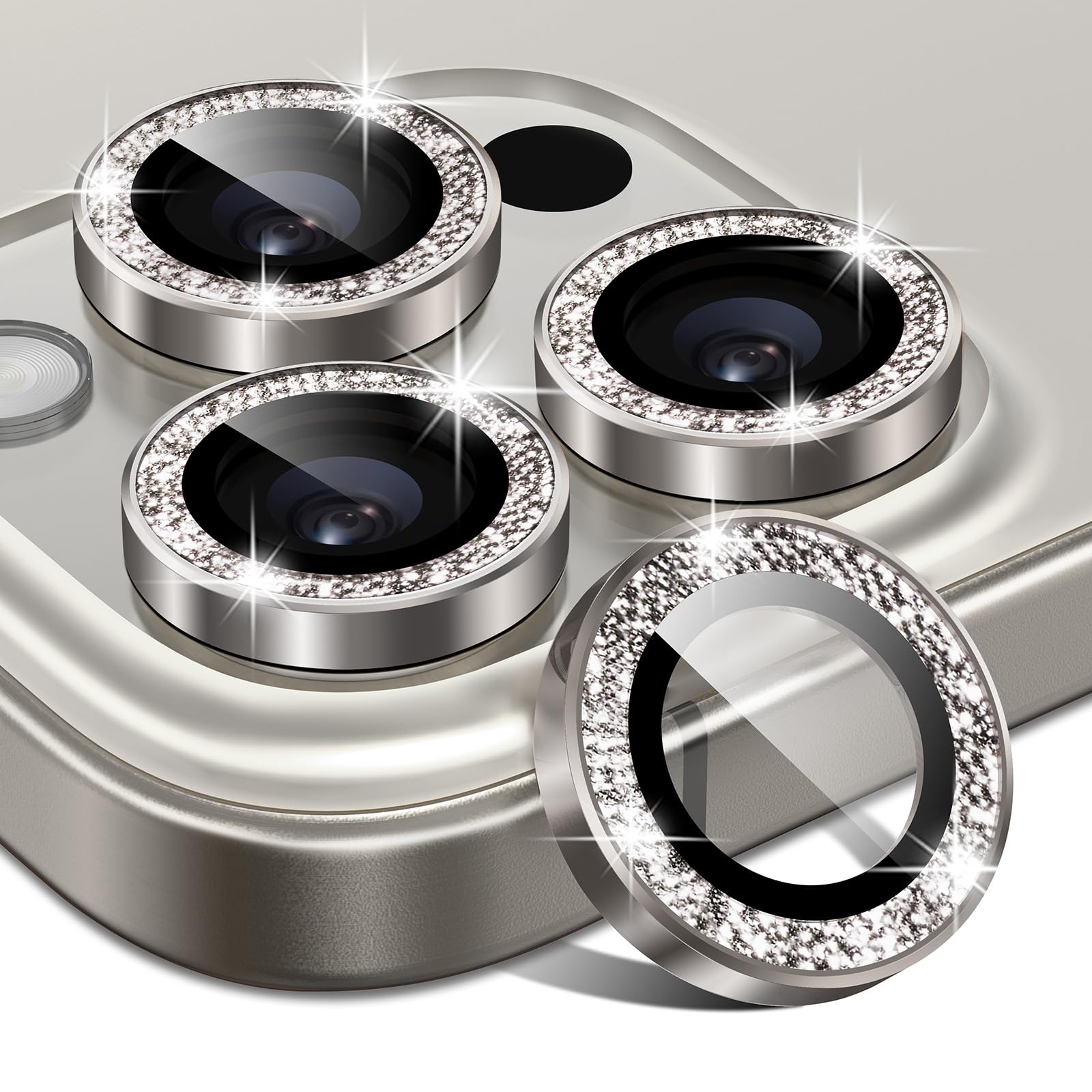 Matekxy Glitter Camera-Lens Protector for iPhone-16 Pro-Max - 16 Pro Anti-Scratch Tempered Glass with Aluminum Edging, Cute Girly Metal Individual