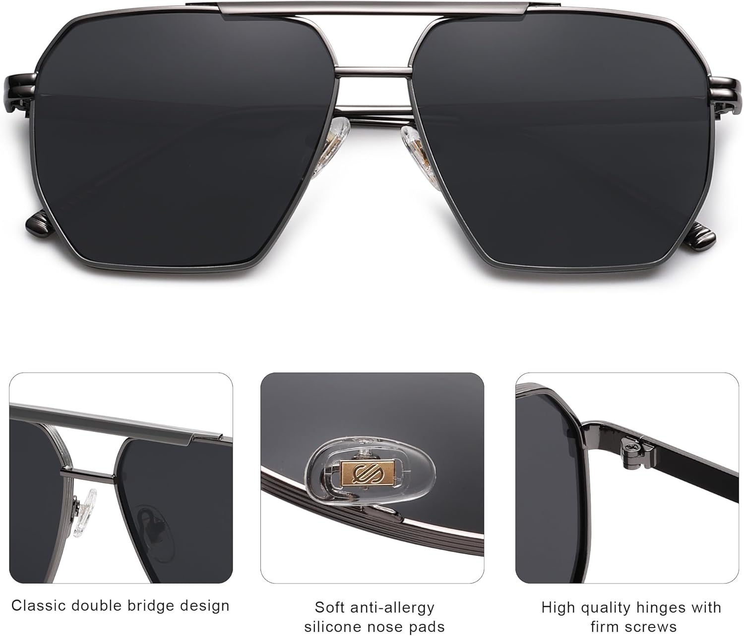 SOJOS Retro Oversized Square Polarized Sunglasses for Women Men Vintage Shades Classic Large Metal Sun Glasses - Image 4