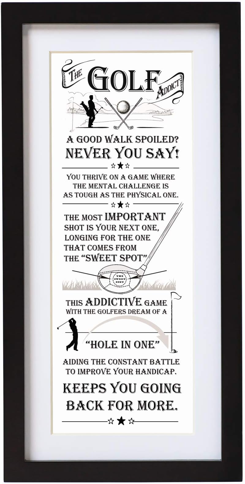 Arora The Ultimate Gift for Man Printed Word Poster-Black Wooden Framed Wall Art Picture-Golf Addict, Multicolour, One Size, 8943