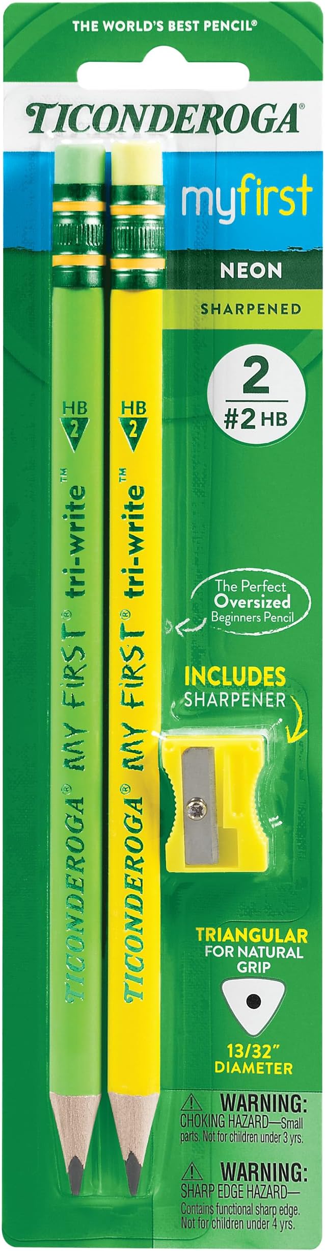 My First Tri-Write Wood-Cased Pencils, Neon Assorted, 2 Count