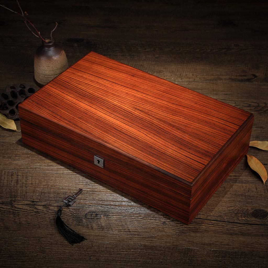 Caja de reloj de madera con tapa de vidrio para 12 relojes Caja de almacenamiento de joyería de lujo Bandeja de pulsera con 12 almohadas de almacenamiento extraíbles y hebilla de metal con cerradura