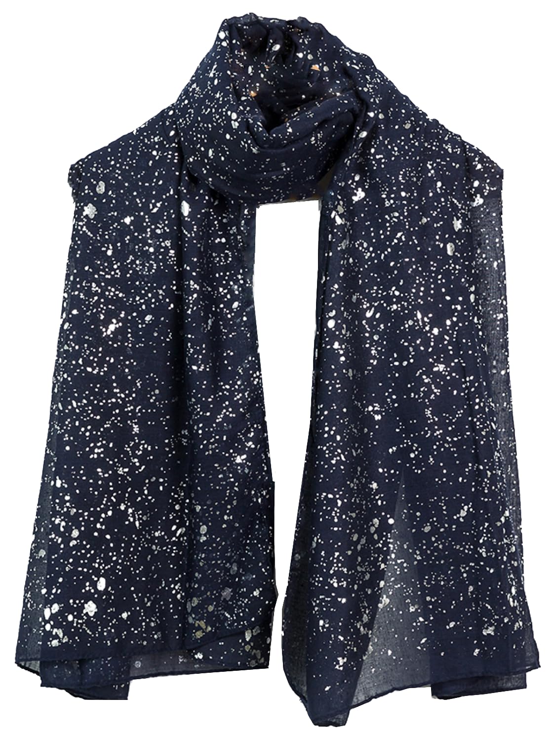 World of Shawls Evening Wrap Stole Shawl For Wedding, Bridesmaid, Parties, Prom Scarf (Silver Sparkle Navy Blue)