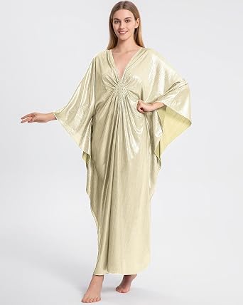 Bsubseach Kaftan Dresses for Women Sparkly Caftan Beach Cover Up | Onesize Glitter Batwing Sleeve Caftan, Cute Moo Moo Side Slit Dress, Resort Swimwear Coverups