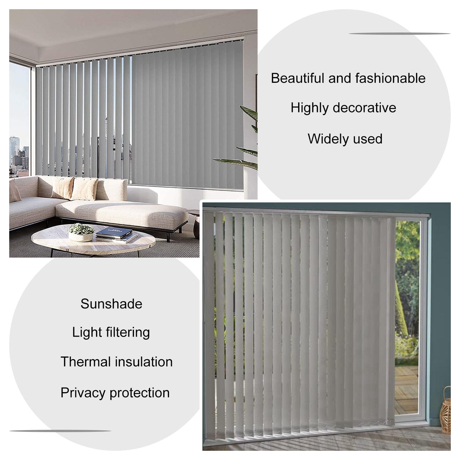 Cortina Lamas Verticales Gris,Persianas Verticales Translúcida 50/60/70/80/90/100/120cm,Persianas Venecianas Verticales Para Puertas Interior Ventanas,Cortinas De Privacidad,W×H-80x220cm/31.5x87in