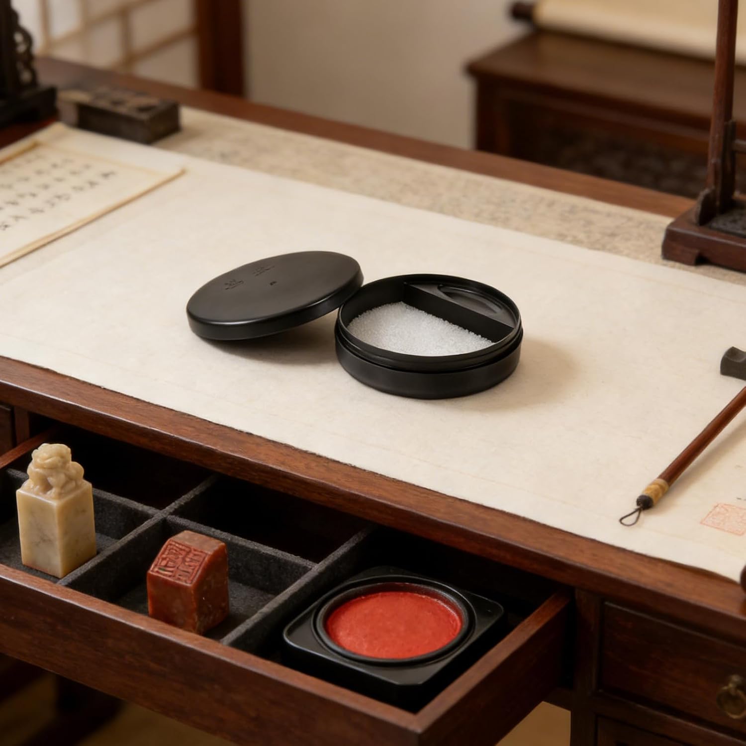 10pcs Calligraphy Ink Stone Tray - Round Covered Inkwell - Sumi Ink Dish for Chinese Brush Writing Drawing Practice - Small & Portable for Home Office Outdoor Travel