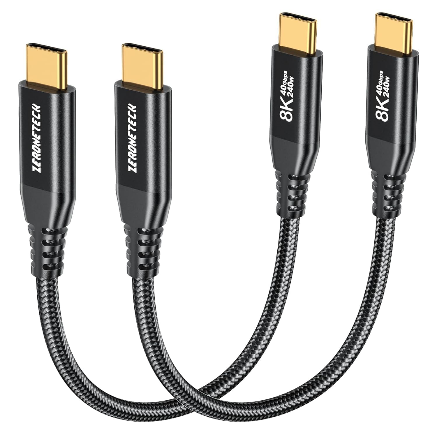ZeroneTeck Lot de 2 câbles USB C 40 Gbit/s pour Thunderbolt 4 de 30 cm, transfert de données 40 Gbit/s, [8K @ 60 Hz/double 4K @ 60 Hz] Câble de moniteur USB C court, cordon de charge USB4 de 240 W