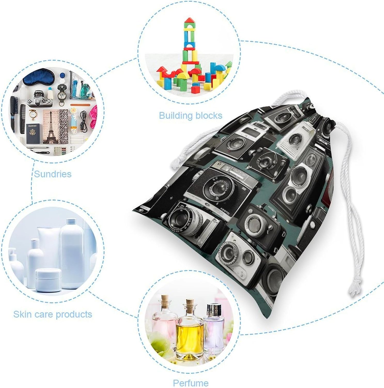 Cotton Small Drawstring Bags, Reusable Muslin Bags with Drawstring Storage Pouch for Bread Produce Grocery Snacks, Retro Cool Camera Collection Gift Bags Canvas Jewelry Pouches for Party Travel 20*25c image 3