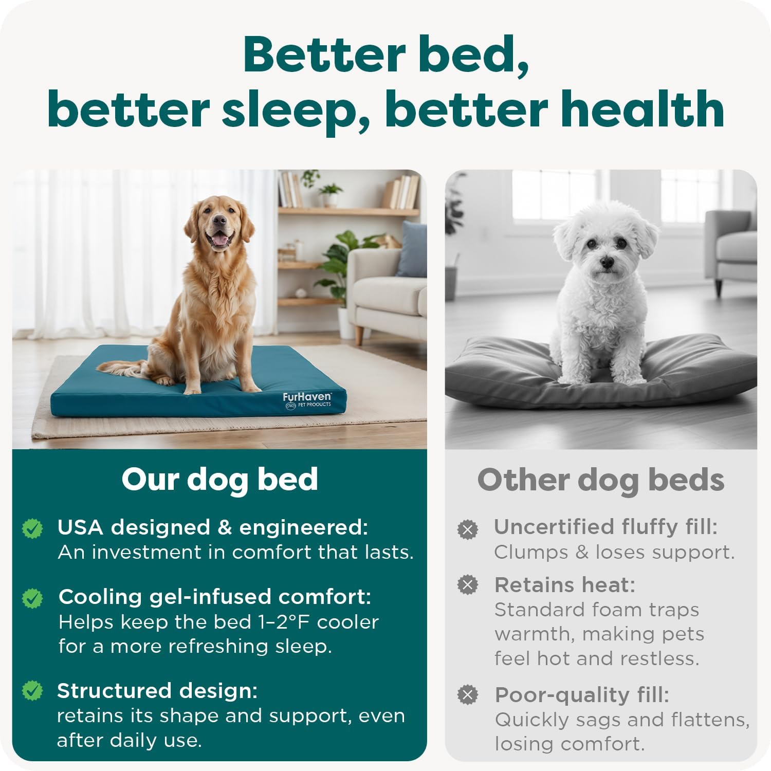 Furhaven Water-Resistant Cooling Gel Dog Bed for Large Dogs w/ Removable Washable Cover, For Dogs Up to 95 lbs - Indoor/Outdoor Logo Print Oxford Polycanvas Mattress - Deep Lagoon, Jumbo/XL