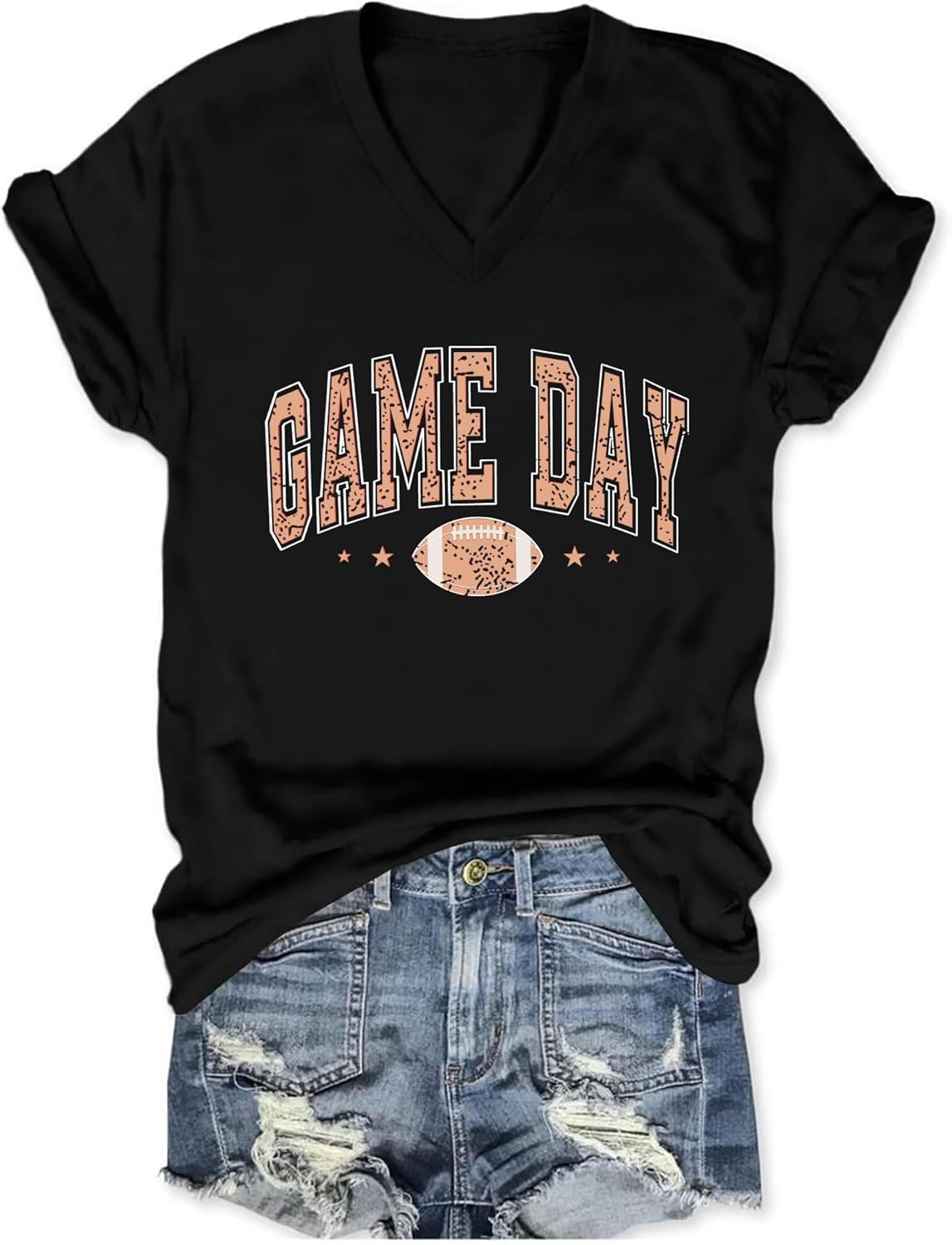 Game Day Football Shirts for Women: Football Mom T-Shirts Gameday Outfits Funny Vneck Short Sleeve Tees