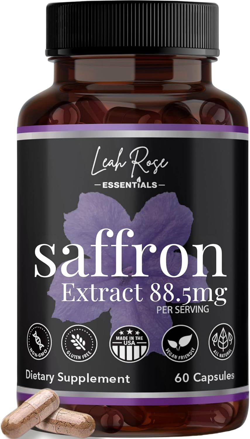 100% Pure Saffron Supplements | Saffron Extract 88.5mg – 60 Capsules | Boost Mood, Focus, and Energy | Supports Eye Health | Made in The USA | Gluten Free, Non-GMO, Vegan