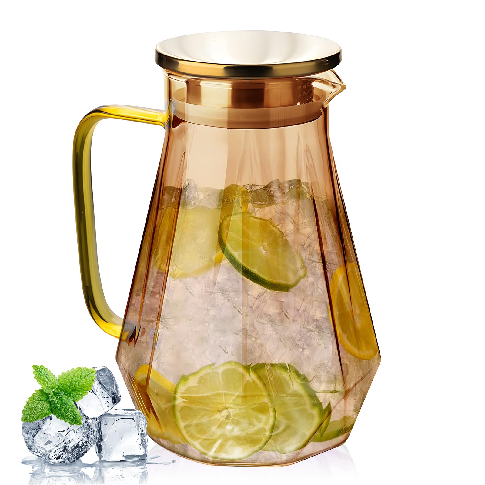 Amazon.com: 68oz Glass Pitcher with Wide Handle and Gold Stainless