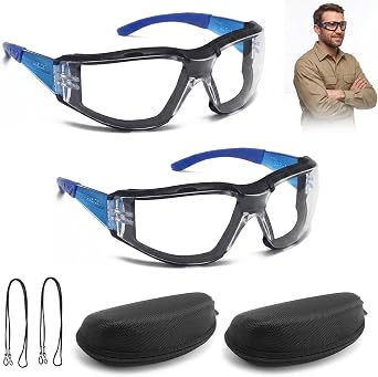 2-Pack Anti-Fog Safety Goggles with Case & Lanyard, Protective Goggles for Adults, Anti-Scratch Protection Professional Eyewear for DIY, Lab, Grinding, Chainsaw - Men & Women