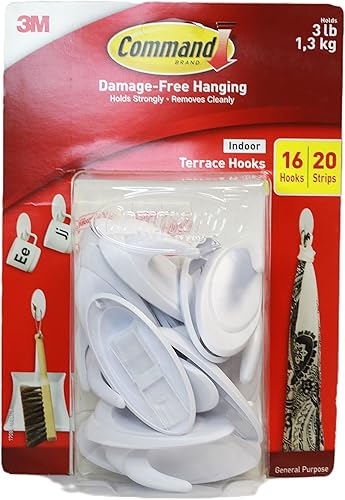 Command Ganchos utilitarios, ganchos de pared colgantes sin daños con tiras adhesivas, ganchos de pared sin herramientas, 16 ganchos blancos y 20