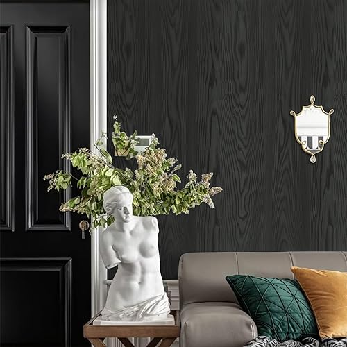 Miniatura 2 de Abyssaly Papel de contacto de madera gris, papel tapiz de madera gruesa natural para armarios, película autoadhesiva extraíble para decoración de