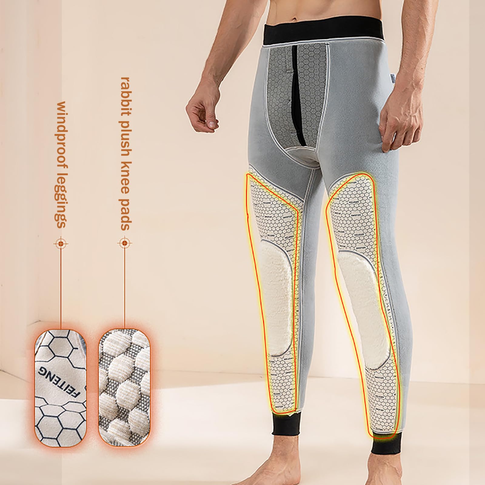 Caleçon Long Homme Thermique sous-Vêtement Chaud Collant Hiver Legging Doux et Léger(Size:4XL,Color:Noir)