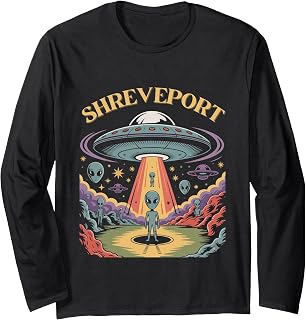 Shreveport Alien UFO Abduction Retro Sci-Fi Art Long Sleeve T-Shirt