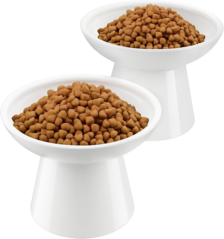Potes Elevados para Gatos em Cerâmica LoeJan, Tigelas para Ração e Água, 2 Unidades
