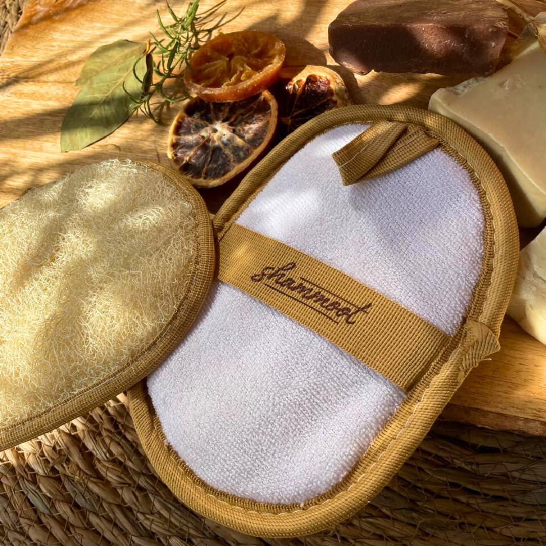 Esponja exfoliante natural para el cuerpo, esponja natural jordana que exfolia la cara y el cuerpo para una piel más saludable, lufas de 2 lados para hombres y mujeres, limpiador de gel