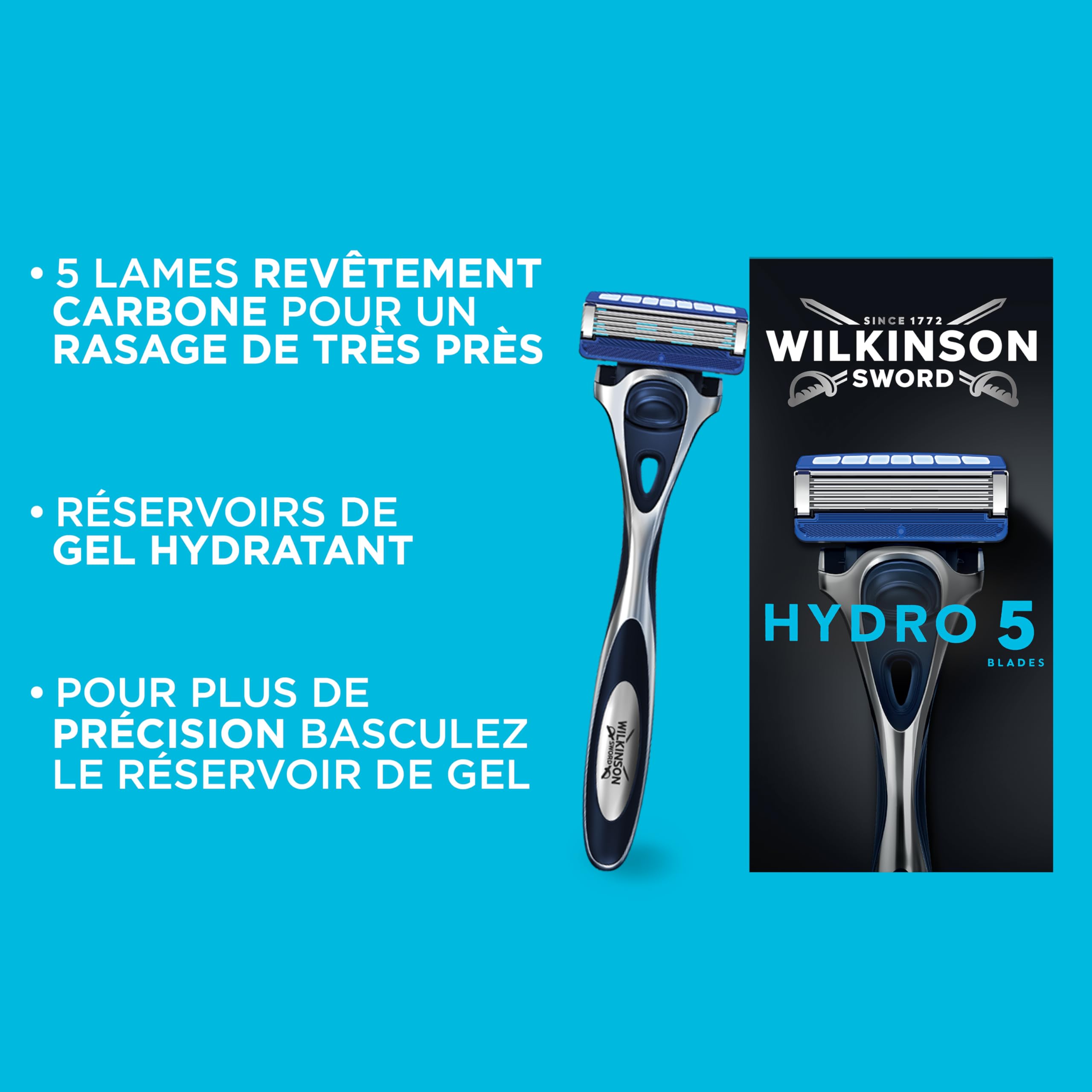 Wilkinson Sword Hydro 5 - Rasoir pour Homme - idéal pour les trousses de toilette des hommes - parfait pour le rasage quotidien - 1 manche de rasoir réutilisable + 13 lames de rechanges
