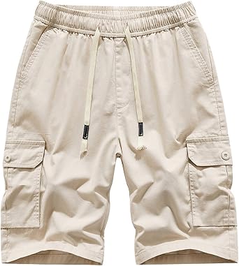 Mens Shorts 7 Inch Inseam Big and Tall Casual Drawstring Elastic Waist Cargo Shorts Pockets Summer Beach Shorts