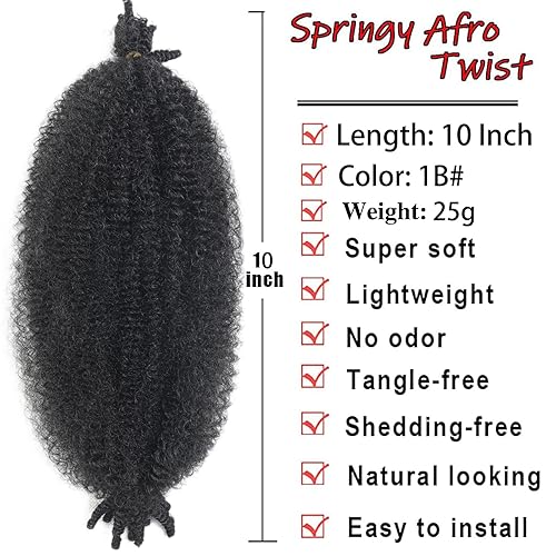 Miniatura 2 de 3 paquetes de cabello afro trenzado elástico de 10 pulgadas, 1B preseparado de cabello corto rizado para trenzar, cabello sintético suave de