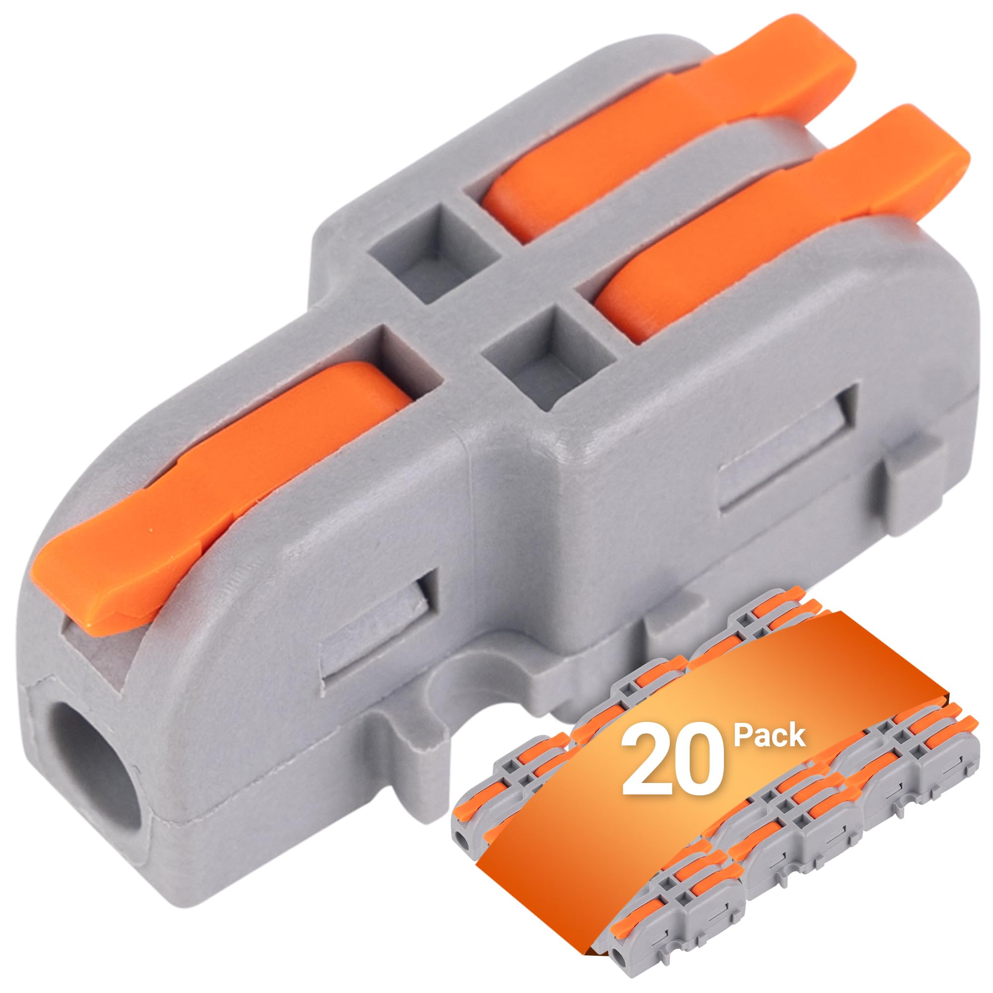 BlueStars 20Pcs Compact Splicing Lever Wire Connectors, DIY Push-in Butt Terminal Block Connectors (1 in 2 Out - Orange)