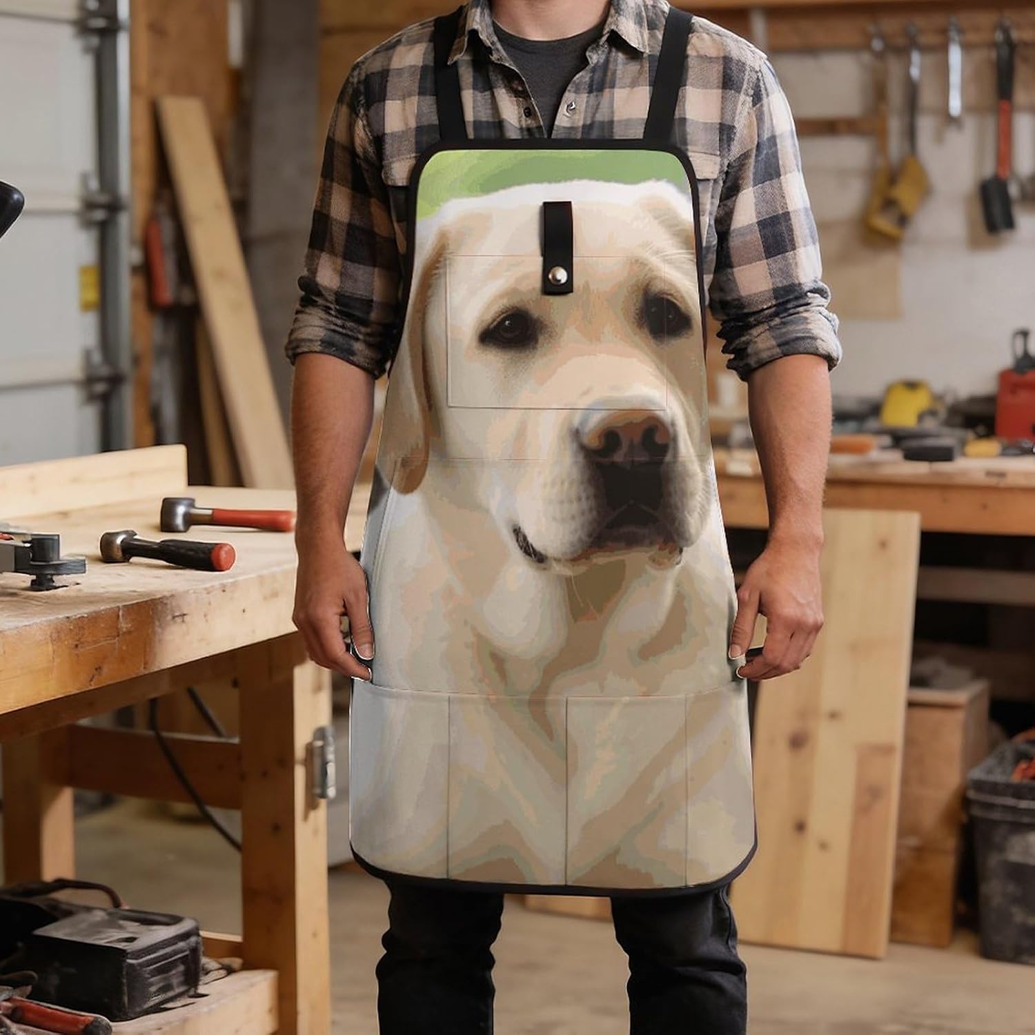 Cute Labrador Dog Tool Apron for Men Women Fully-Adjustable Work Apron with 8 Tool Pockets Heavy Duty Workshop Bib Aprons for Carpenter Woodworker Blacksmith Welder Cobbler Butcher image 5